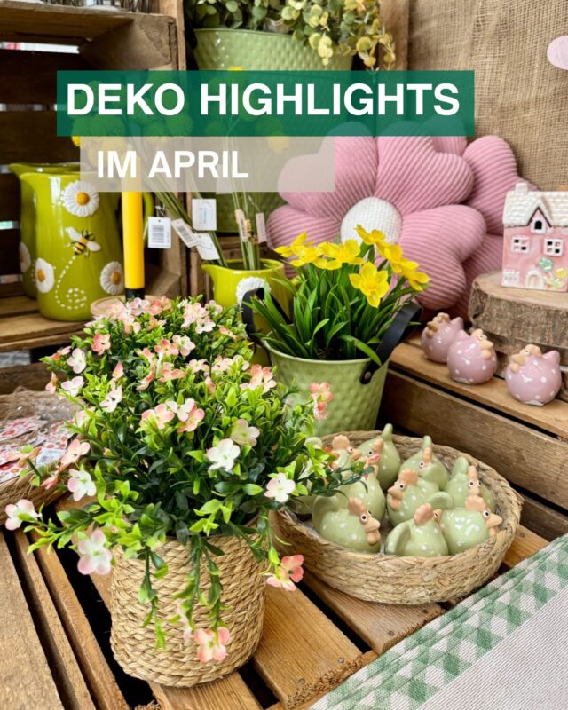 Ganz schön blumig 🌼😍.

Egal, ob sonnengelbe Vase, rosa Schweinchen oder lilafarbene Teelichter — 
bei unseren Landfuxx Much Deko Highlights für April ist bestimmt auch in deiner Lieblingsfarbe etwas dabei.

Wir freuen uns auf deinen Besuch im Markt. Folge uns gerne für mehr Deko Inspiration 🦊🧡